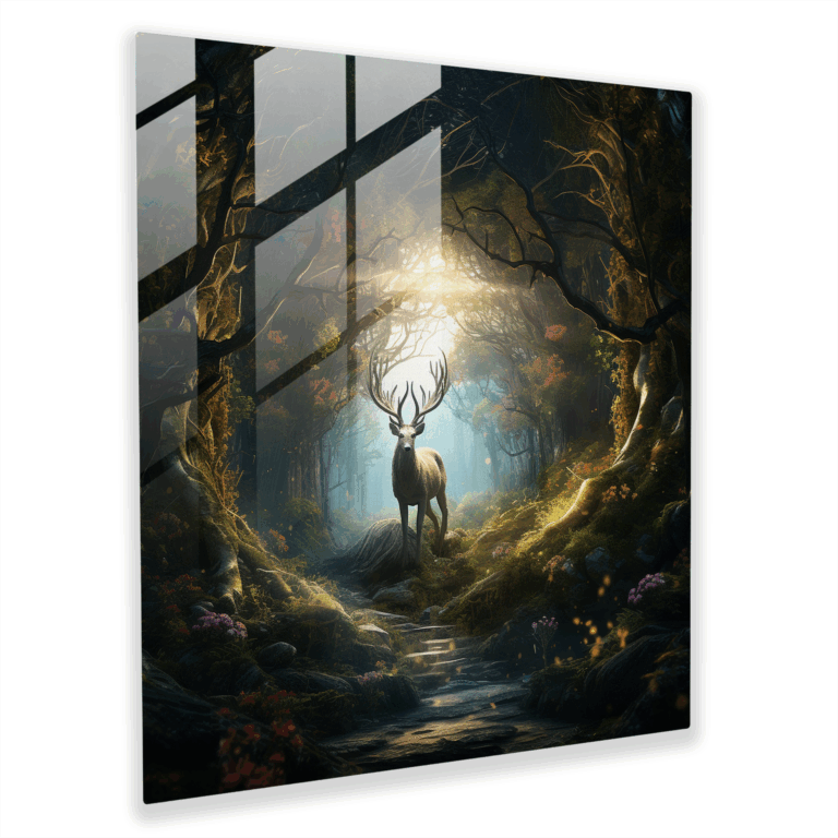 Mystical Harmony: Glass Print of a Enchanted Forest with Mythical Beings