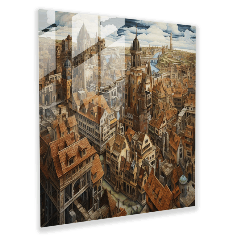 Majestic Glass Print: Aerial Tapestry Medieval Cityscape