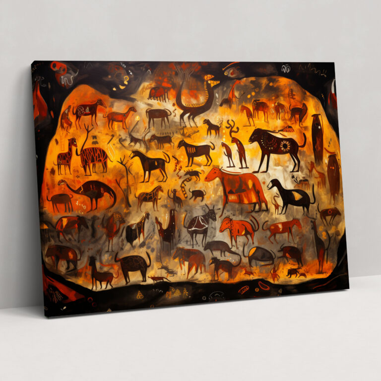 Mesolithic Animals Canvas Print - Mesolithic, Home Decoration, Cave Painting, Wall Art