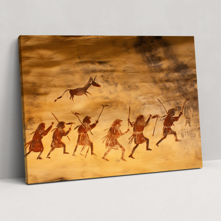 Mesolithic Canvas Print - Thrilling Cave Drawing Wall Art - Mesolithic, Hunters, Canvas Wall Art, Mesolithic