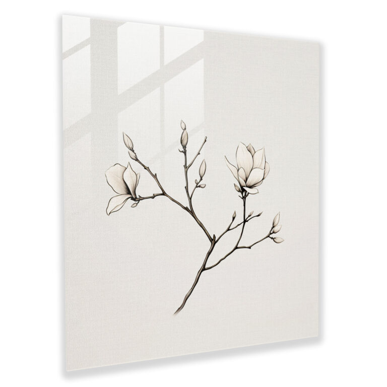 Minimal Magnolia Glass Print - Magnolia, Home Decoration, Glass Wall Art, Glass Print
