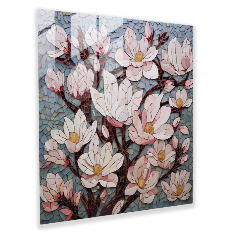 Geometric Magnolia Glass Print - Magnolia, Modern Art, Wall Decoration, Glass Wall Art