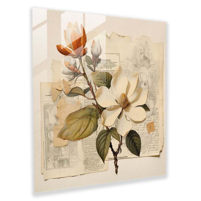 Vintage Magnolia Glass Print - Magnolia, Glass Print, Glass Wall Art, Modern Art