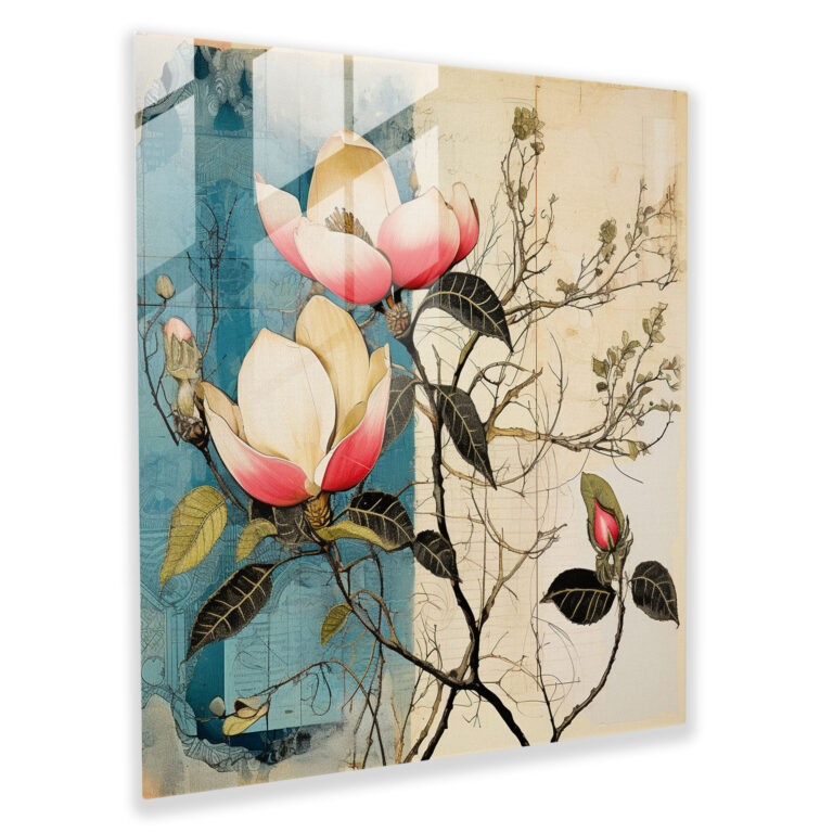 Magnolia Collage Glass Print - Magnolia, Wall Decoration, Glass Art, Eclectic