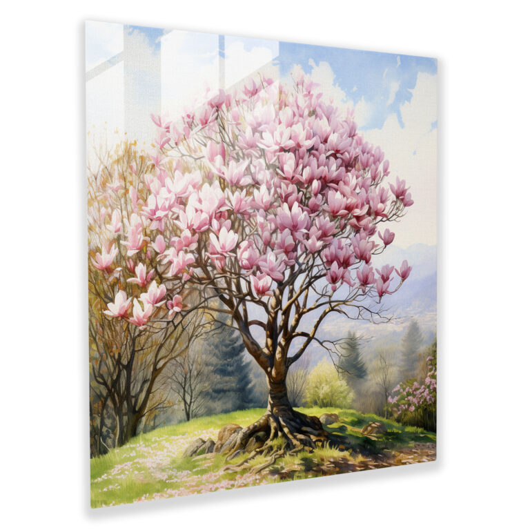Magnolia Bliss Glass Print - Magnolia, Peaceful Garden, Serenity, Modern Art