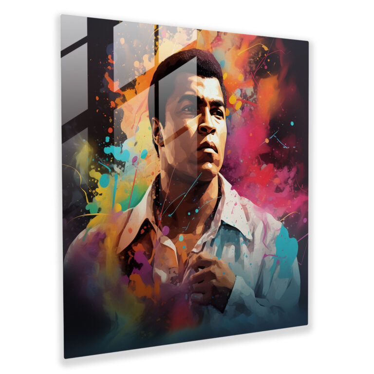 Muhammad Ali Energy Glass Print - Muhammad Ali, Dynamic Composition, Glass Art, Vibrant Colors