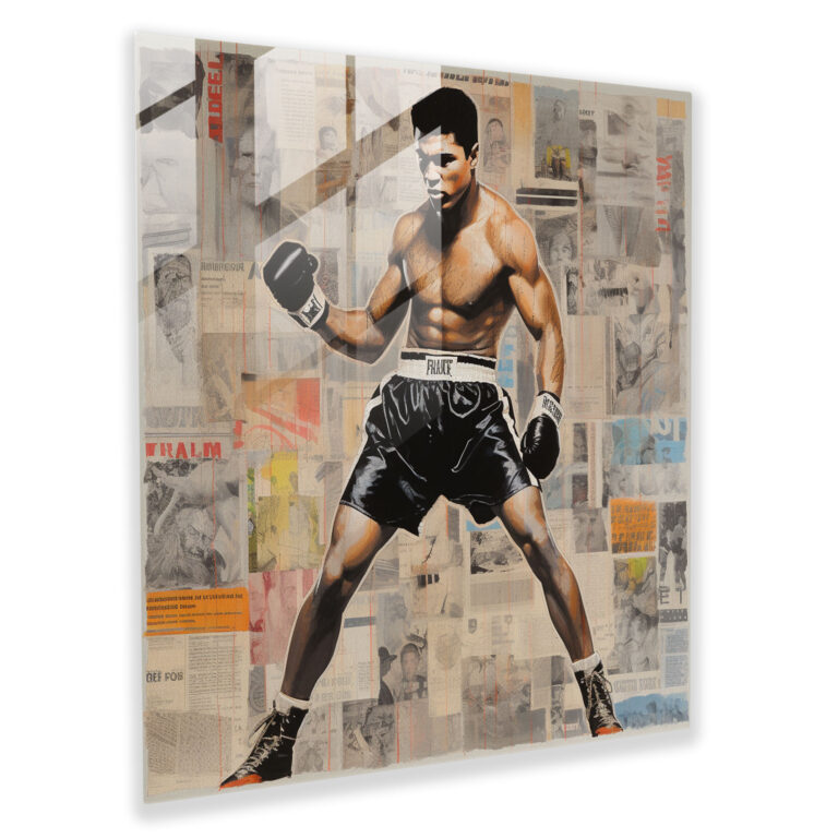 Muhammad Ali Glass Print - Muhammad Ali, Collage Artwork, Boxing, Home Decoration