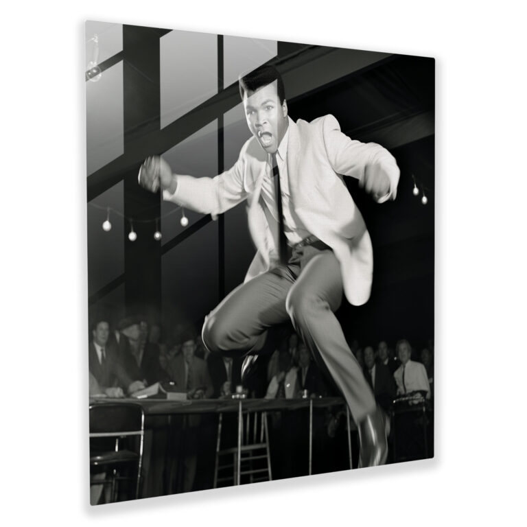 Muhammad Ali Black And White Glass Print - Muhammad Ali, Wall Decoration, Home Decoration, Glass Print
