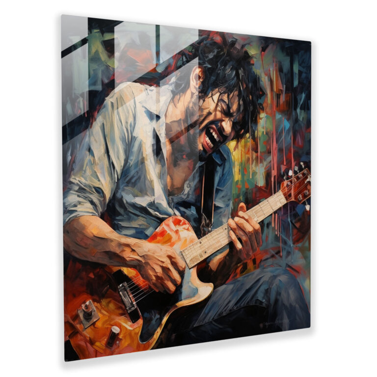 Dynamic Expressionist Glass Print - Intense Musician Performace Portrait - Emotional Artwork Glass Wall Art - Home Decoration - Modern Artwork