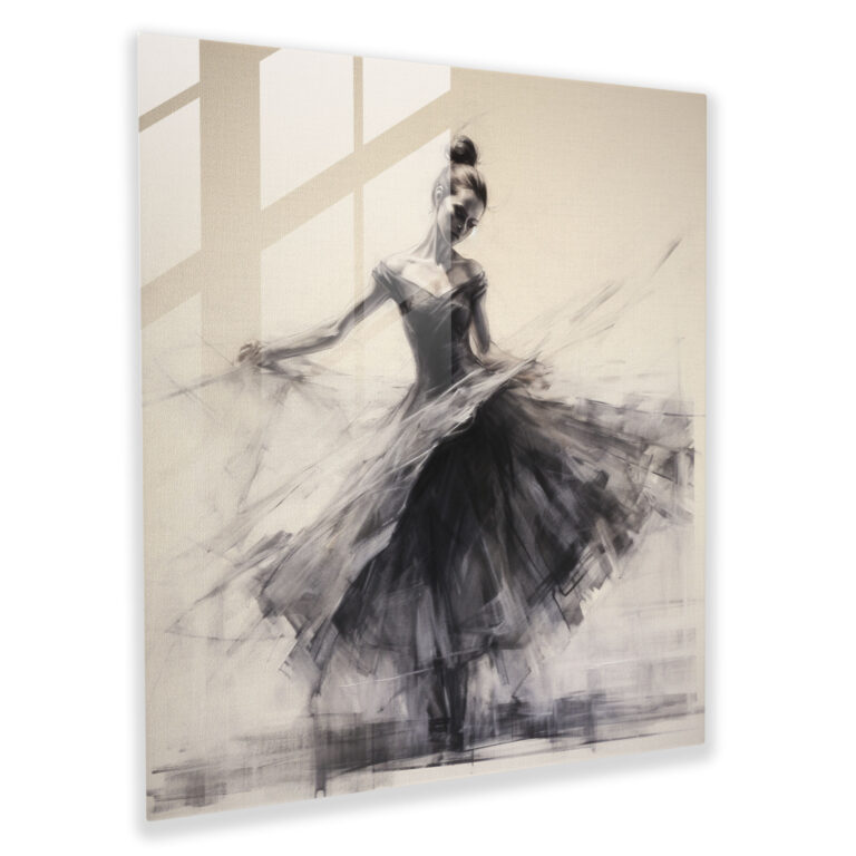 Elegant Ballerina Glass Print - Timeless Charcoal Beauty - Home Decoration, Glass Wall Art