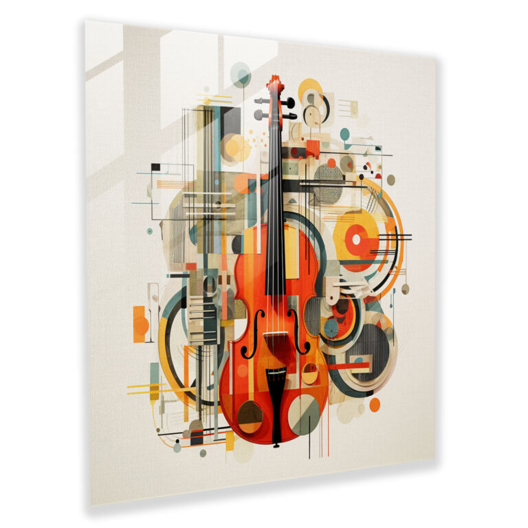 Dynamic Glass Print - Modern Collage Artwork of Musical Instruments with Abstract Shapes - Glass Wall Art