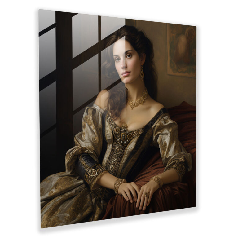 Opulent Renaissance Portrait Glass Print - Classical Glass Wall Art