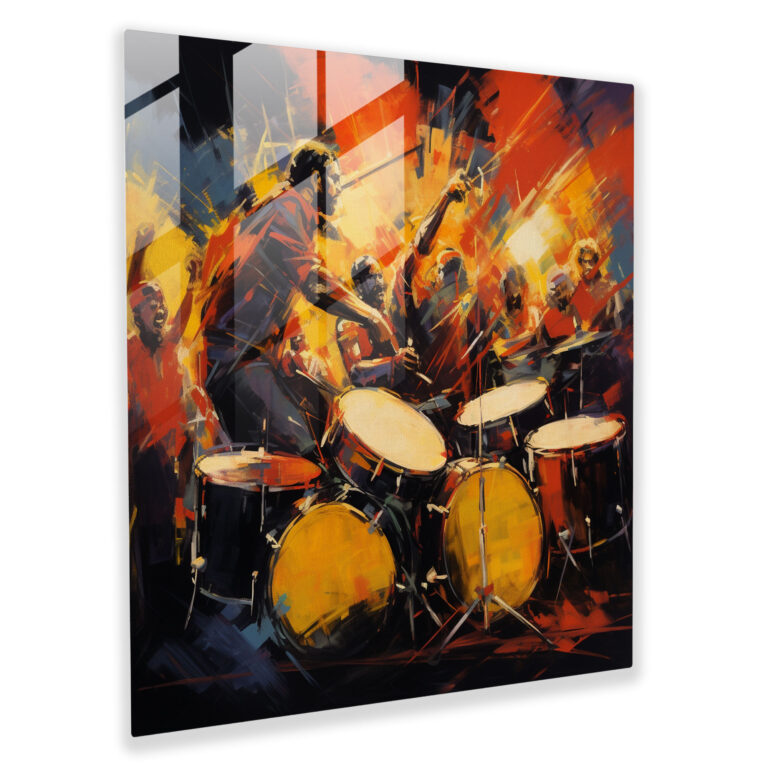 Energetic Expressionist Glass Print: Dynamic Drumming Beats