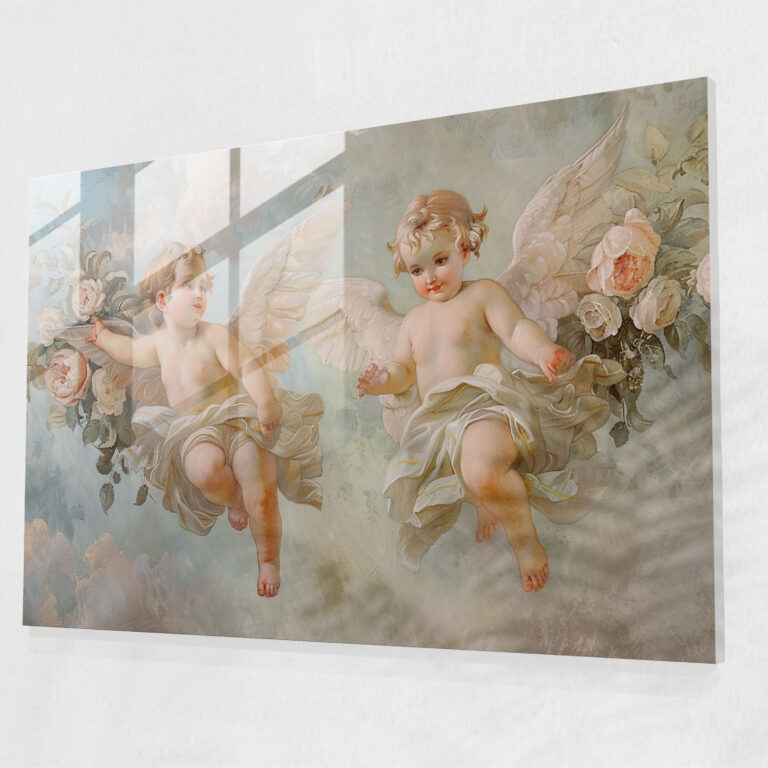 Michelangelo Glass Wall Art Heavenly Cherubs - Michelangelo, Glass Print, Home Decoration, Glass Art