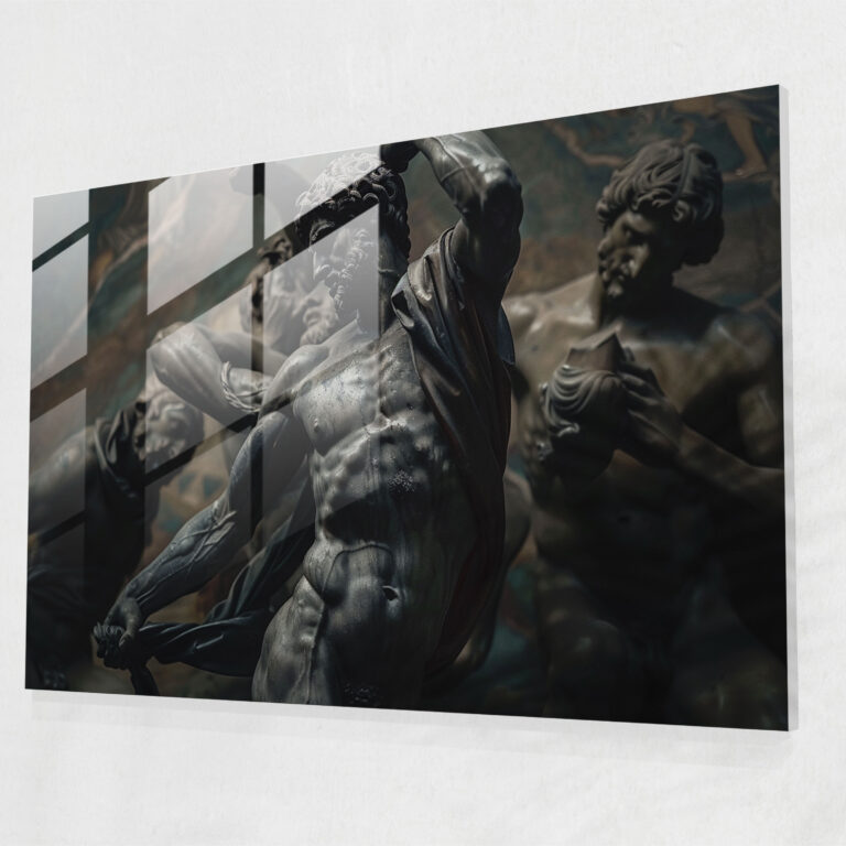 Michelangelo Glass Print - Dramatic Lighting Muscular Figures Glass Wall Art - Michelangelo, Glass Wall Art, Modern Art, Home Decoration