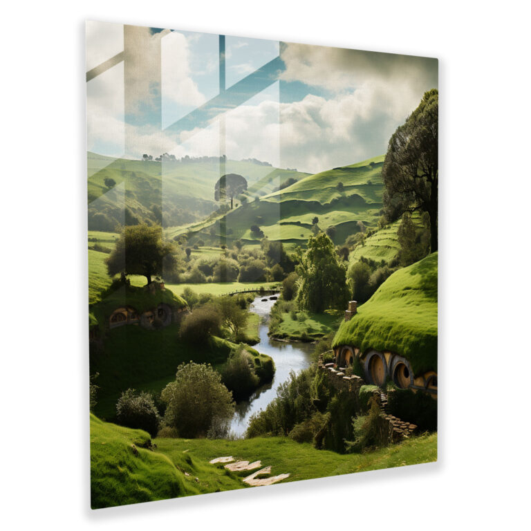 Shire Glass Print - Middle Earth, Glass Wall Art, Lush Green Fields, Shire
