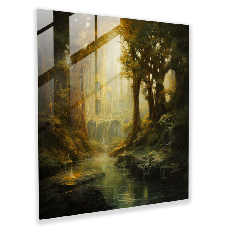 Lothlórien Glass Print - Middle Earth, Wall Decoration, Serene Painting, Ethereal Beauty