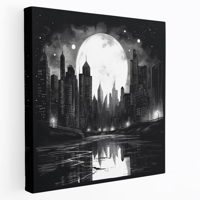 Moonlit City Sketch Canvas Print - Midnight, Wall Decoration, Architectural Structures, Minimalist