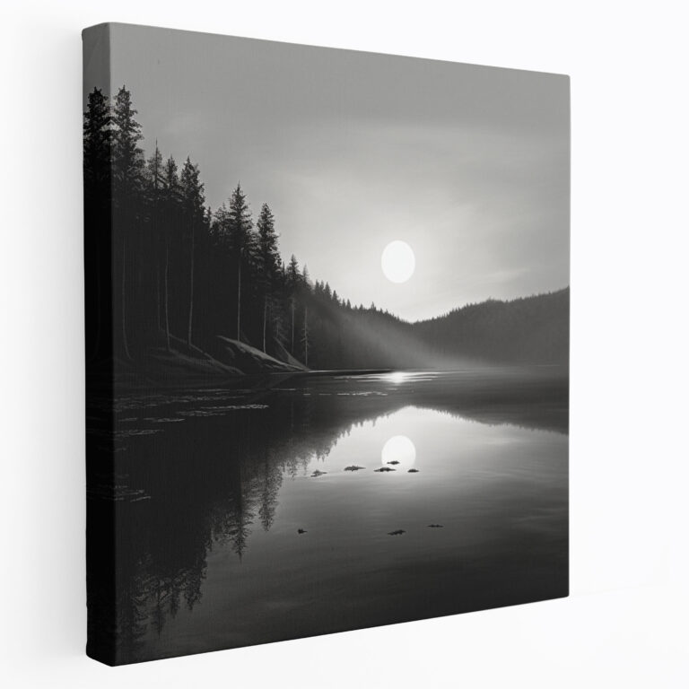 Midnight Moon Canvas Print - Midnight, Minimalist, Elegant, Tranquil Lake