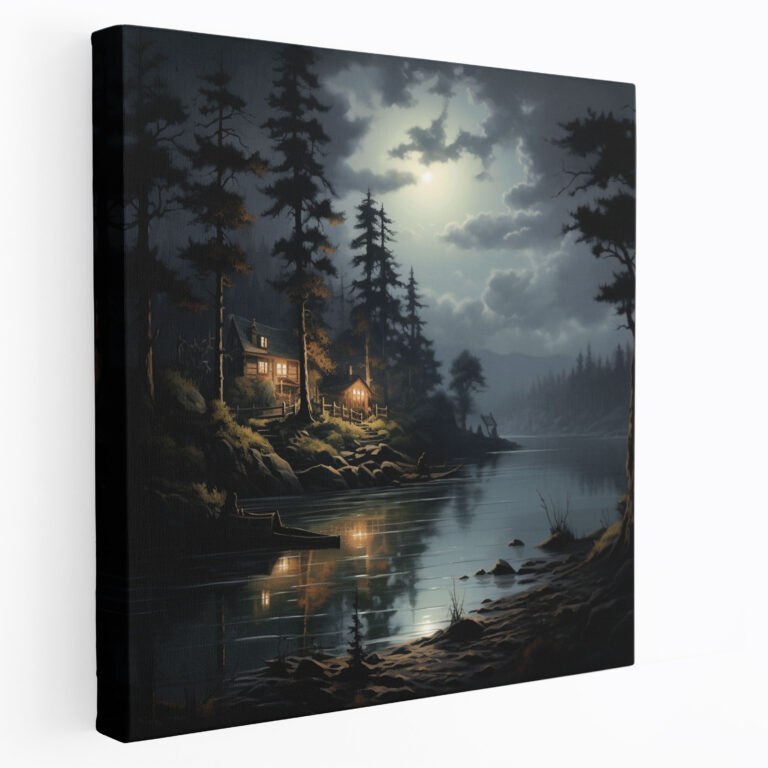 Midnight Lakeside Canvas Print - Midnight, Serene, Midnight, Realistic