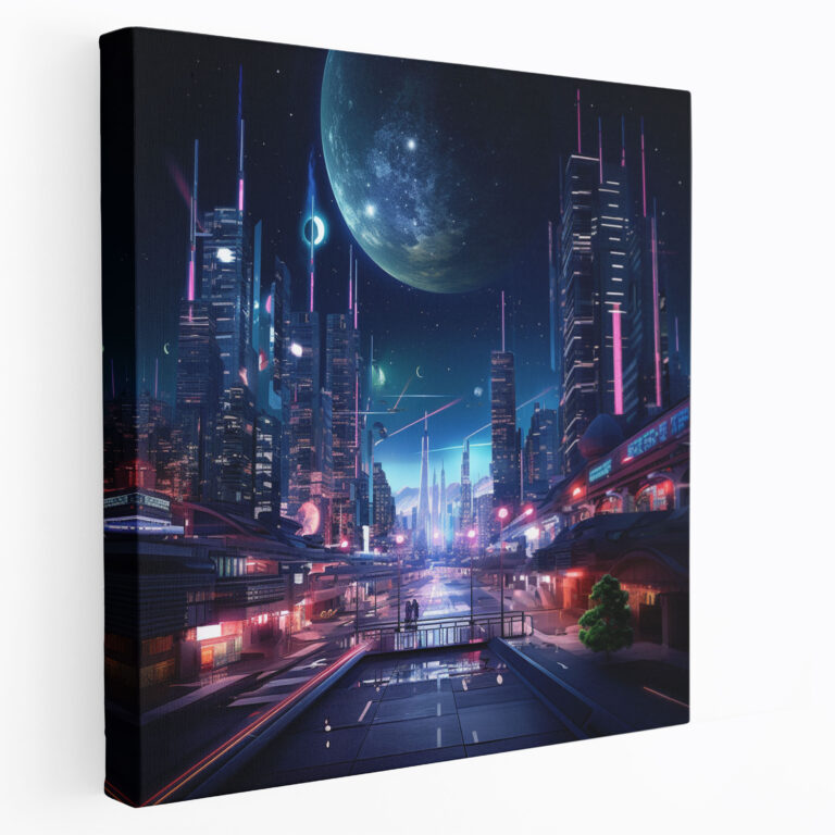 Midnight Neon City Canvas Print - Midnight, Adventure, Midnight, Neon-Lit Cityscape