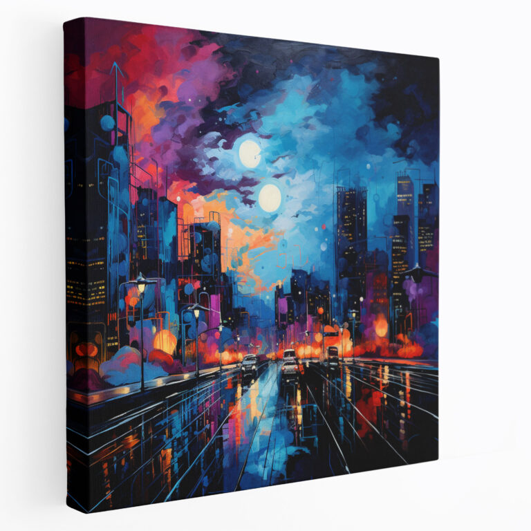Vibrant Midnight Energy Canvas Print - Midnight, Urban Life, Cityscape, Canvas Wall Art