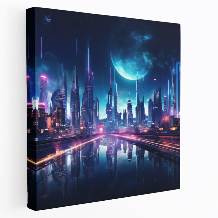 Neon City Canvas Print - Midnight, Urban Charm, Modernity, Home Decoration