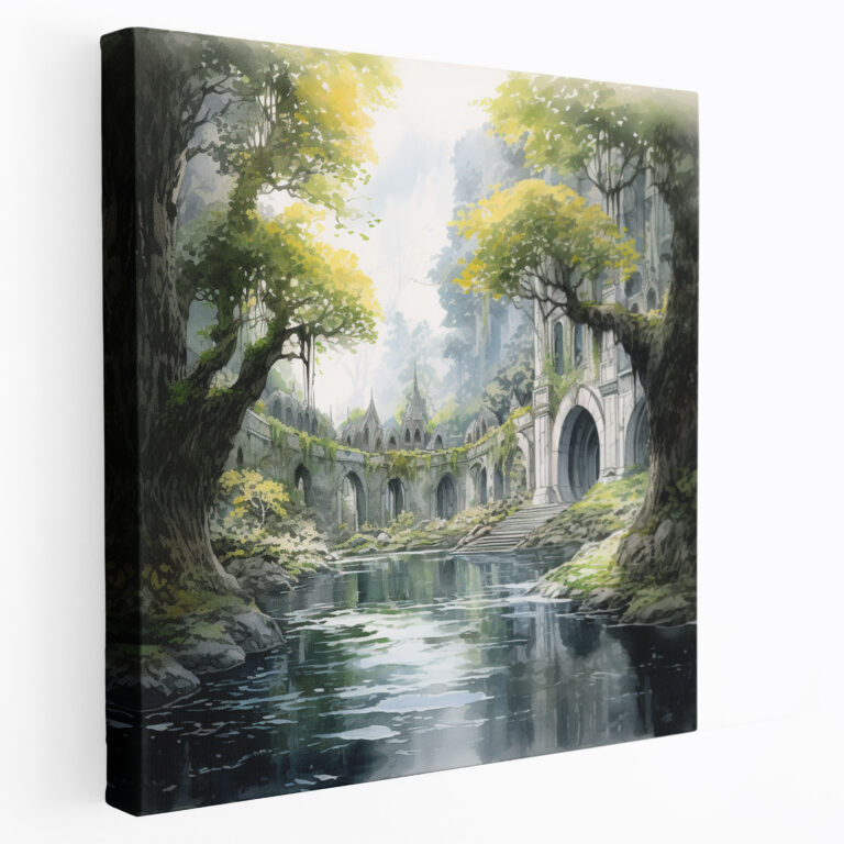 Middle Earth Wall Art - Lothlórien Watercolor Canvas Print - Middle Earth, Lothlórien, Tranquil Atmosphere, Canvas Print