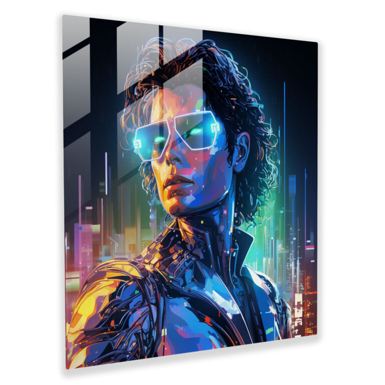 Michael Jackson Hologram Glass Print - Micheal Jackson, Michael Jackson, Glass Print, Neon Accents