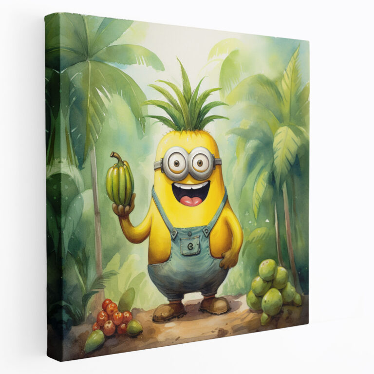 Minions Banana Bunch Canvas Print - Minions, Watercolor Painting, Wall Decoration, Tropical Setting