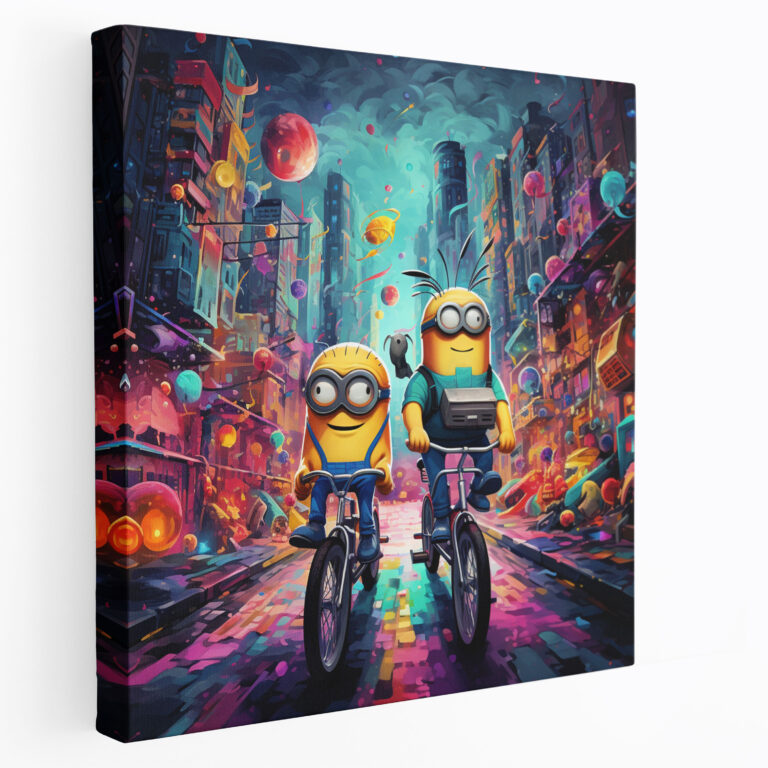 Minions Wall Decoration - Playful City Adventure - Minions, Canvas Wall Art, Bicycles, Canvas Print