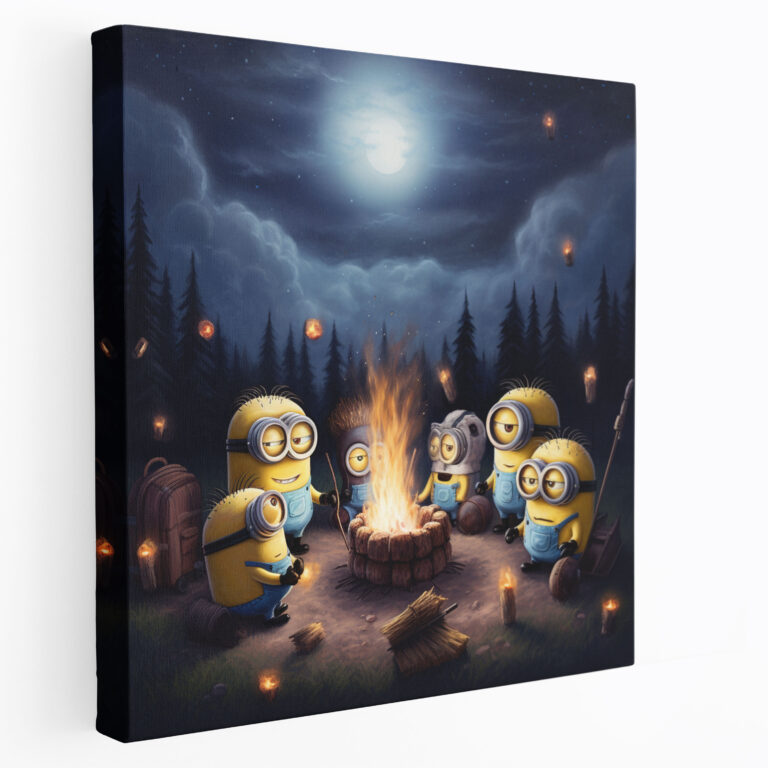 Minions Canvas Print - Cozy Campfire Night - Minions, Canvas, Night, Wall Decoration