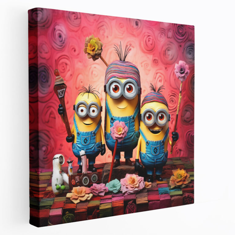 Minions Wall Decoration - Whimsical Collage Canvas Print - Minions, Whimsical Collage, Home Decoration, Colorful Patterns