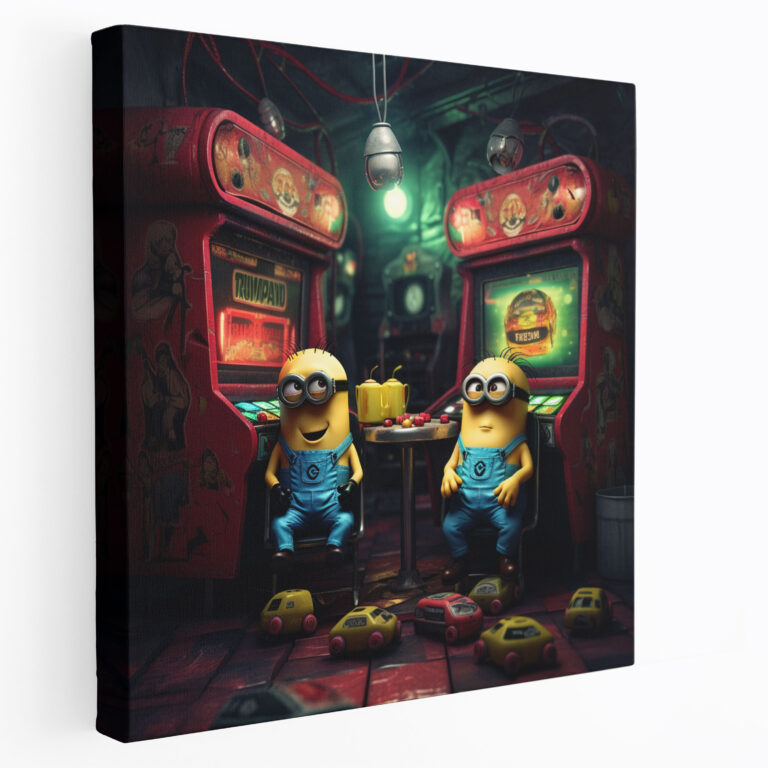 Minions Wall Art - Minions In Retro Arcade - High Quality Canvas Print - Minions, Classic Video Games, Vintage, Nostalgia