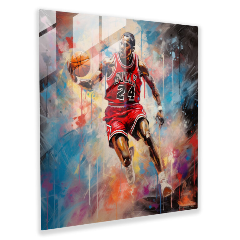 Michael Jordan Abstract Glass Print - Micheal Jordan, Mixed Media, Wall Decoration, Athleticism