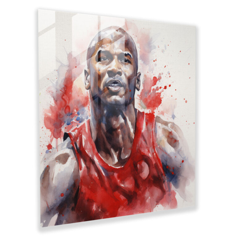 Michael Jordan Glass Print - Watercolor Portrait - Micheal Jordan, Wall Decoration, Modern Art, Grace