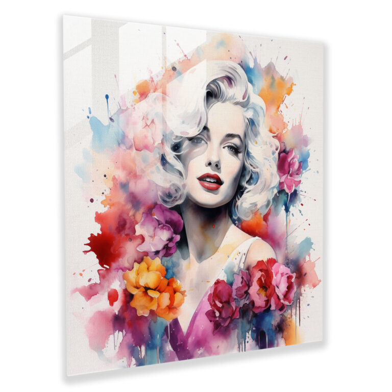Marilyn Monroe Glass Print - Watercolor Painting - Marilyn Monroe, Watercolor Painting, Glass Wall Art, Marilyn Monroe