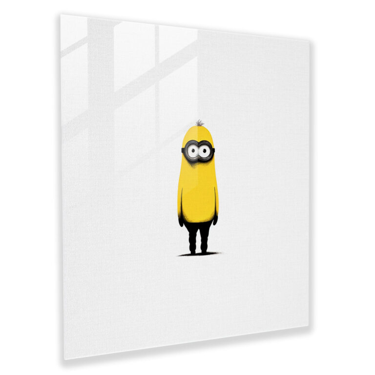 Minimalist Glass Print - Single Minion Silhouette - Minions, Minimalist, Minions, Clean White Background