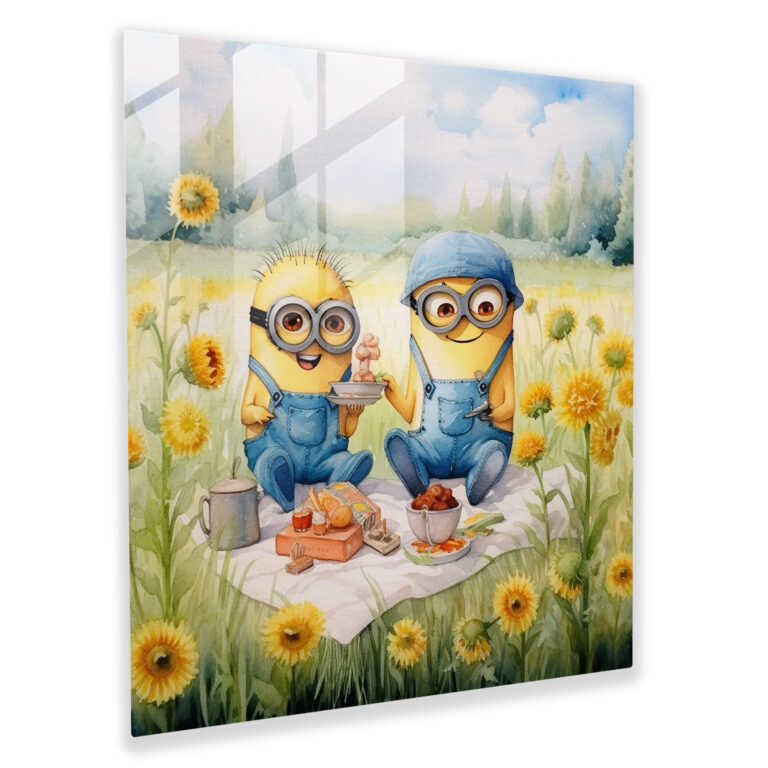Minions Glass Print - Watercolor Picnic - Minions, Glass Art, Wall Decoration, Glass Wall Art