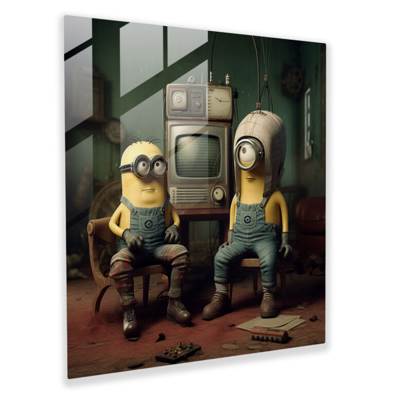 Minions Glass Print - Retro Vibes - Minions, Glass Wall Art, Glass Print, Wall Decoration