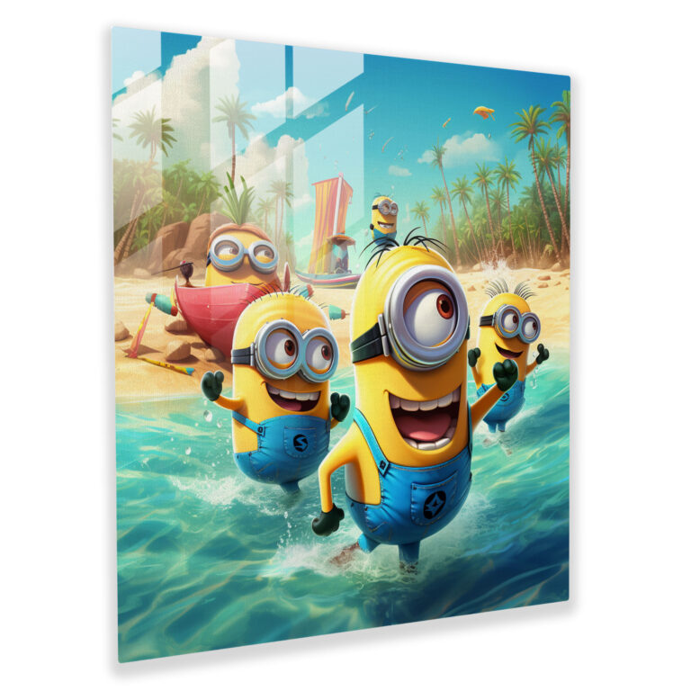 Minions Beach Day Glass Print - Minions, Modern Art, Glass Wall Art, Glass Art