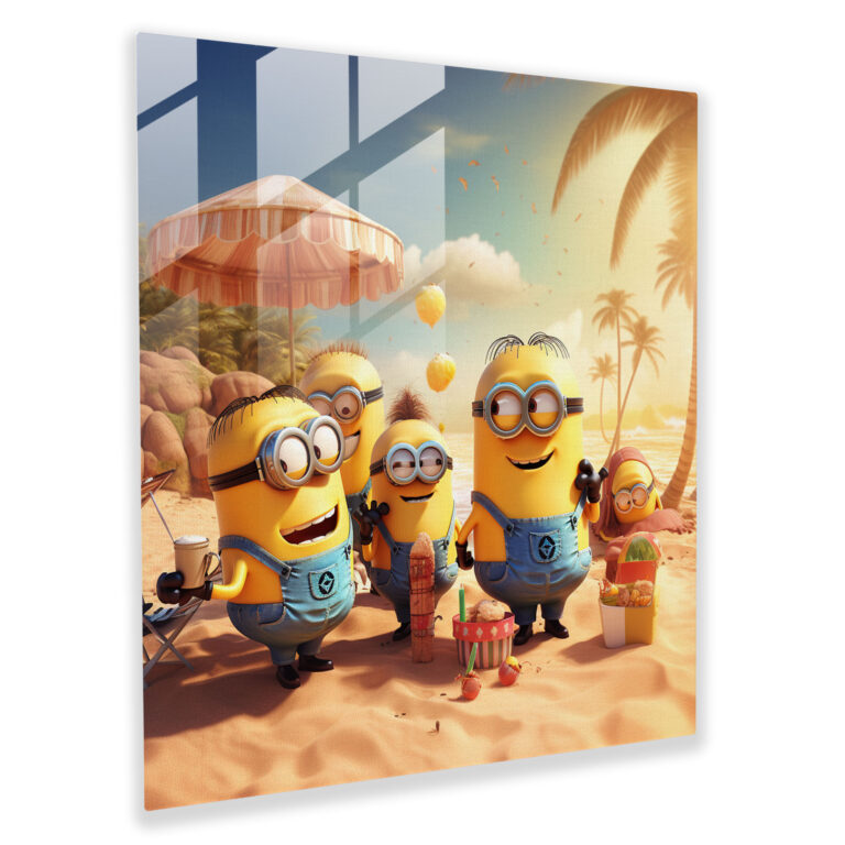 Minions Glass Print - Beach Fun - Minions, Glass Wall Art, Beach Fun, Glass Print
