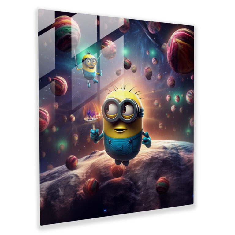Minions Glass Print - Cosmic Adventure - Minions, Wall Decoration, Vibrant Colors, Cosmic Adventure