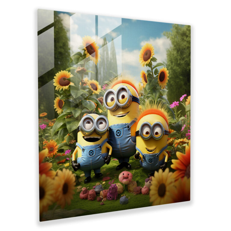 Minions Glass Print - Floral Paradise - Minions, Home Decoration, Wall Decoration, Minions