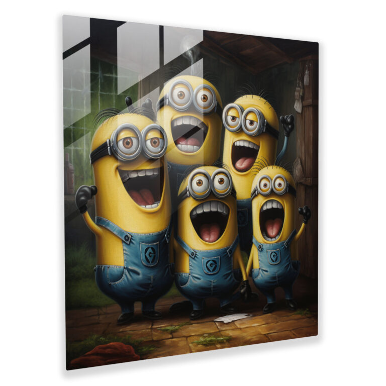 Whimsical Minions Glass Print - Minions, Glass Art, Whimsical Cartoon, Glass Wall Art