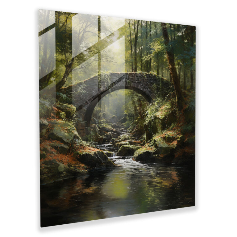 Peaceful Moss Glass Wall Art - Moss, Glass Wall Art, Moss, Moss-Covered Stone Bridge
