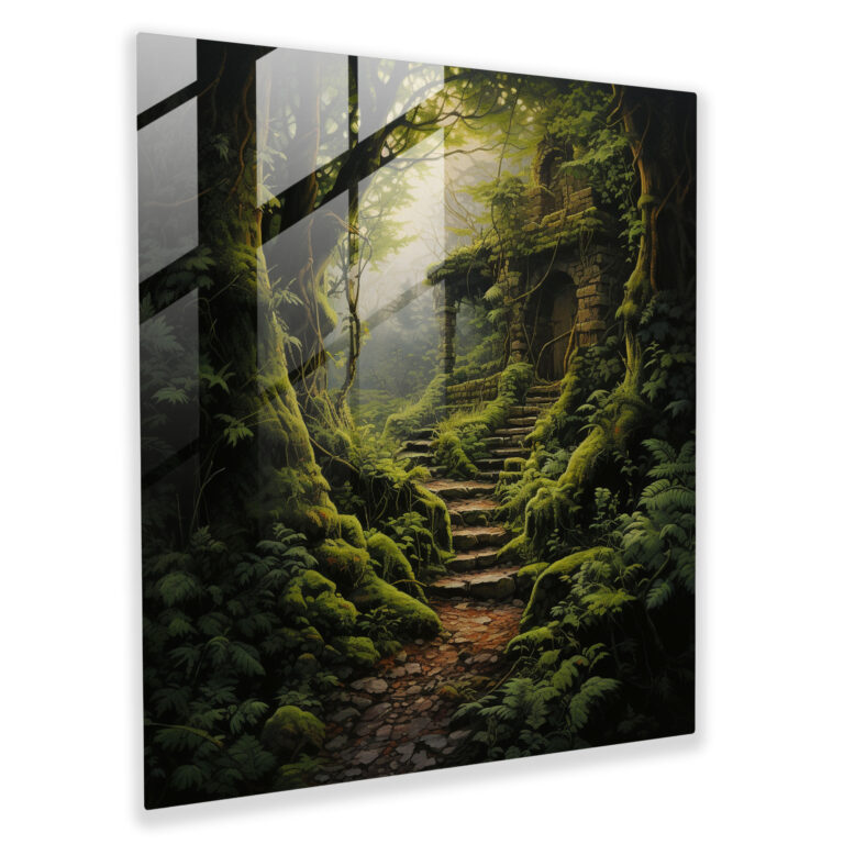 Hidden Garden Glass Print - Moss, Realistic Oil Painting, Modern Art, Home Decoration