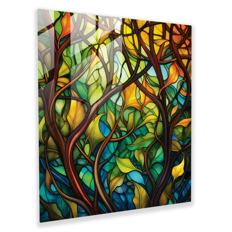 Stained Glass Moss Glass Print - Moss, Modern Art, Wall Decoration, Stained Glass-Inspired