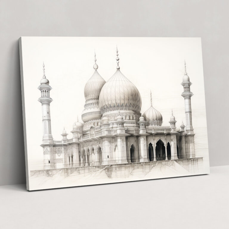 Intricate Mosque Wall Art - Mosque, Home Decoration, Wall Art, Pencil Sketch