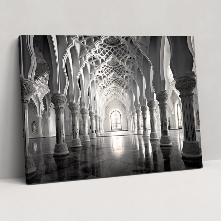 Monochrome Mosque Canvas Print - Mosque, Timeless Elegance, Black And White Photograph, Canvas Print